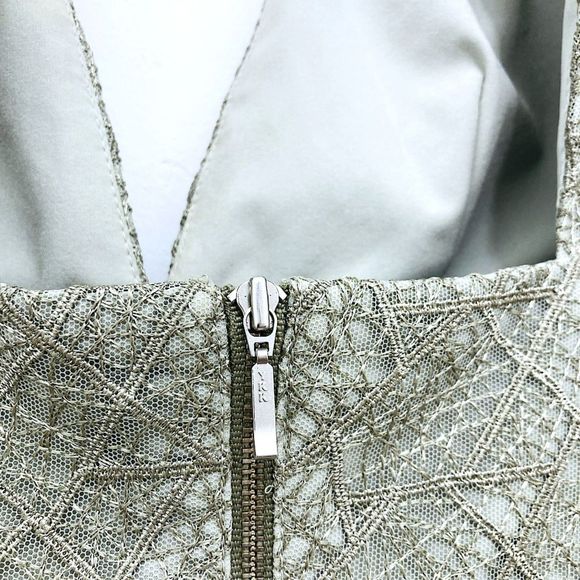 Misha Collection Metallic Sage Gray Lace Luxury Natasha Mini Dress Size 4 - Picture 8 of 16